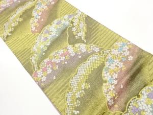 雪芝に桜模様織出し袋帯